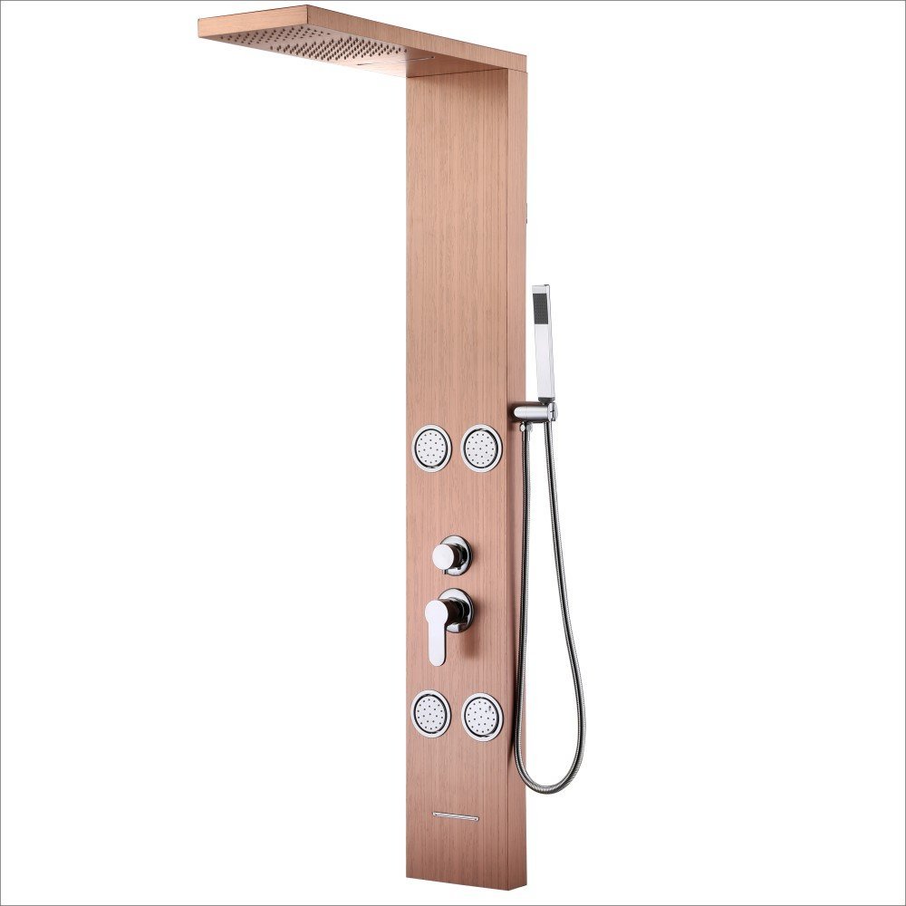 Aveiro Stainless Steel Bronze Shower Panel System with Rainfall Shower & Body Massage Jets
